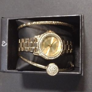 Gold Tone Bling Valletta Watch & Bangle set